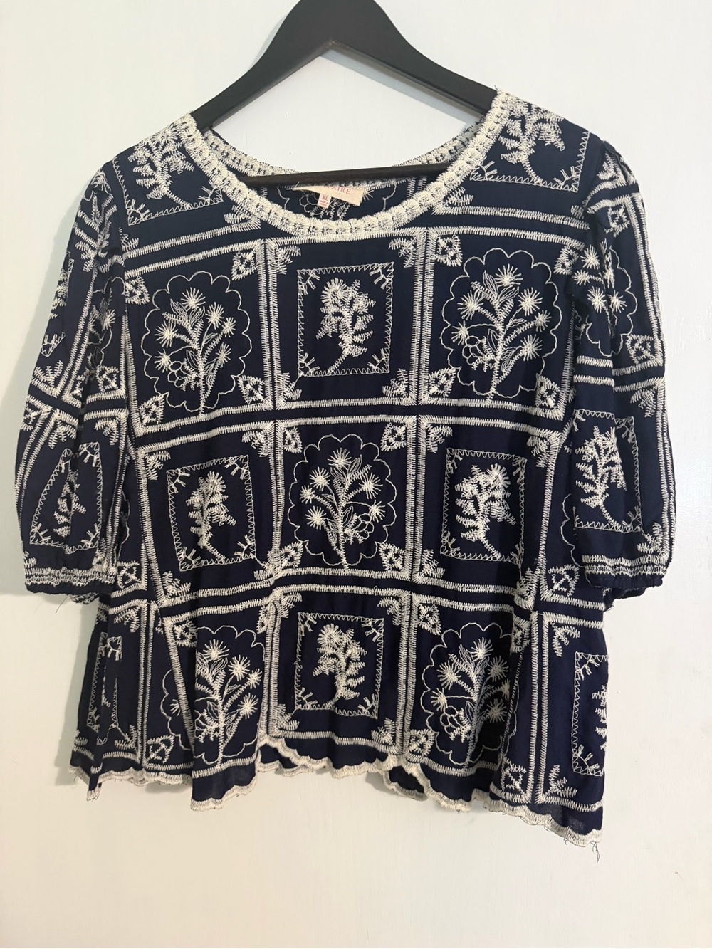 Solitaire Embroidered Navy Floral Peplum Top -  Women